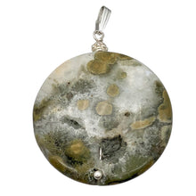 Load image into Gallery viewer, Ocean Jasper White Crystal Round Sterling Silver Pendant | 2" Long | Gold |