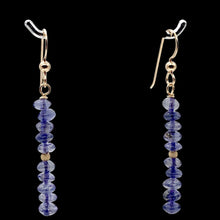 Load image into Gallery viewer, Vibrant Faceted Iolite Roundel Bead Dangling Earrings |Rose Gold | 1 3/4" Long |