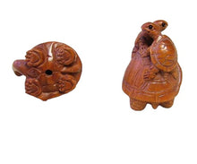 Load image into Gallery viewer, Terrific Carved Boxwood Turtle Mommie Ojime/Netsuke Bead | 24x22x18mm | Brown