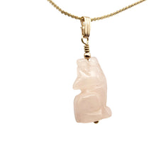 Load image into Gallery viewer, Rose Quartz Wolf Pendant Necklace | Semi Precious Stone Jewelry | 14k Pendant