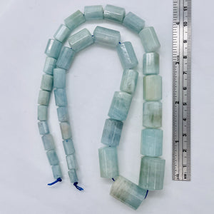 Aquamarine Graduated Faceted Tube Bead Strand | 8x5 to 20x15mm Blue| 34 Beads |