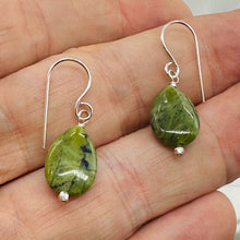 Load image into Gallery viewer, Nephrite Jade Briolette Bead Sterling Silver Earrings | Green | 1 1/4" Long |