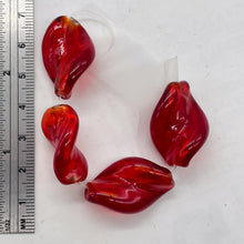 Load image into Gallery viewer, 4 Twist Flame Red Lampwork Glass Silver Foil Beads 9491