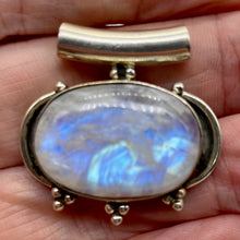 Load image into Gallery viewer, Alluring Rainbow Moonstone Sterling Silver Pendant | Blue White | 1 1/4" long |