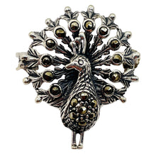 Load image into Gallery viewer, Peacock Marcasite Sterling Silver Sweater Pin| 1" Long | Silver | 1 Pin |