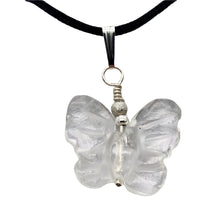 Load image into Gallery viewer, Flutter Carved Quartz Butterfly Sterling Silver Pendant | 1 1/4" Long| Clear |