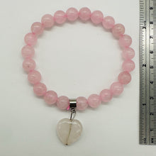 Load image into Gallery viewer, Beautiful Rose Quartz Bracelet with Heart and Sterling Silver Accent | 8" Long |
