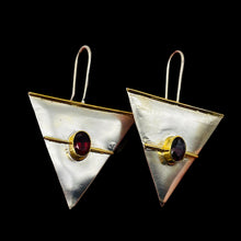 Load image into Gallery viewer, Garnet Sterling Silver Triangle Earrings | 2&quot; Long | Red Silver | 1 Pair |
