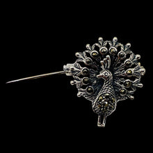 Load image into Gallery viewer, Peacock Marcasite Sterling Silver Sweater Pin| 1" Long | Silver | 1 Pin |