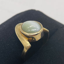 Load image into Gallery viewer, Cats Eye Chrysoberyl 14K Gold Ring 12x10mm Stone | Size 8 | White, Green Tint |