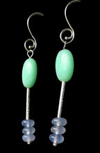 Load image into Gallery viewer, Green Peruvian Opal - Blue Chalcedony Sterling Silver Earrings 5799