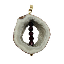 Load image into Gallery viewer, Blue Chalcedony Druzy Garnet Window 14K Gold Filled Pendant | 1 3/4"Long |