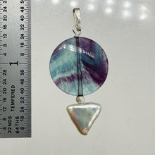 Load image into Gallery viewer, Fluorite and Pearl Sterling Silver Pendant | 1 3/4" Long | Purple, White |