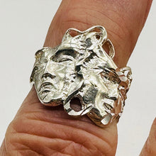 Load image into Gallery viewer, Smiling Frowning Drama Mask Sterling Silver Ring Size 5.5 Theater Jewelry