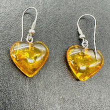 Load image into Gallery viewer, Amber Heart Dangle Earrings | 1 1/4" Long | Amber | 1 Pair Earrings |