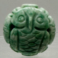 Load image into Gallery viewer, AAA Natural Green Jade Carved Owl Longevity Round Bead 22mm Chinese Focal Bead