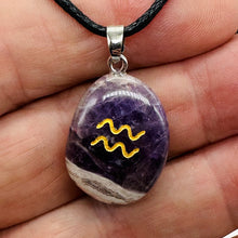 Load image into Gallery viewer, Zodiac Aquarius Amethyst Stone Oval Pendant | 1 1/2" Long | Purple | 1 Pendant |