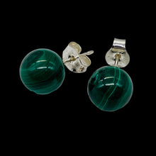 Load image into Gallery viewer, Malachite Sterling Silver Post Round Earrings | 8mm | Green | 1 Pair |