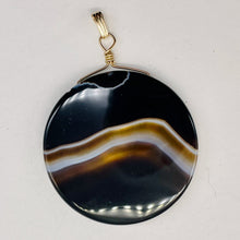 Load image into Gallery viewer, Sardonyx Agate 40mm Coin 14K Gold Filled Bead Pendant | Black | 2" Long |