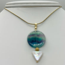 Load image into Gallery viewer, Fluorite, Pearl 14K Gold Filled Pendant | 1 3/4" Long| Purple, Blue | 1 Pendant|