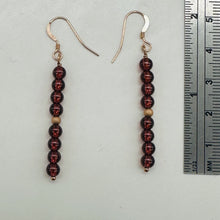 Load image into Gallery viewer, Champagne Garnet AAA 4mm Round Bead Dangle Earrings | 2" Long | Red |