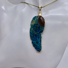 Load image into Gallery viewer, Chrysocolla Carved Gold Trim Leaf Pendant | 3" Long | Green Blue | 1 Pendant |