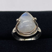 Load image into Gallery viewer, Moonstone Sterling Silver Teardrop Stone Ring | Size 9 | White Blue |