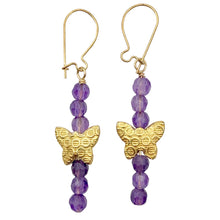 Load image into Gallery viewer, Butterfly and Natural Faceted Amethyst 14K Gold Filled Earrings. | 1 3/4" Long |