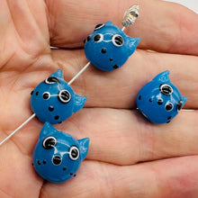 Load image into Gallery viewer, Kitty Cat Ceramic Round Beads | 15mm | Egyptian Blue | 4 Beads |