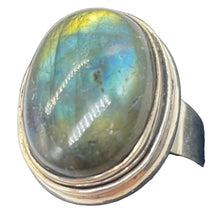 Load image into Gallery viewer, Labradorite Sterling Silver Oval Stone Ring | Size 6 | Blue Flash | 1 Ring |