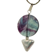 Load image into Gallery viewer, Fluorite and Pearl Sterling Silver Pendant | 1 3/4" Long | Purple, White |