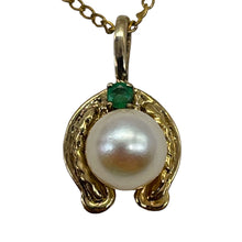 Load image into Gallery viewer, Pearl Emerald Horseshoe Pendant | 5/6" Long | White, Green | 1 Pendant |