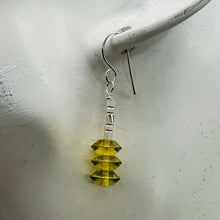 Load image into Gallery viewer, Natural Yellow Green Amber Sterling Silver Dangle Earrings 3 Bead 1.25" Handmade