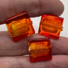 Load image into Gallery viewer, Flame Red Lampwork Glass Silver Foil Focal Beads | 20x20x6mm | 3 Beads |