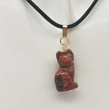 Load image into Gallery viewer, Jasper Kitty Cat Pendant Necklace|Semi Precious Stone Jewelry|14K Pendant