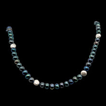 Load image into Gallery viewer, Dramatic Blue Rainbow Peacock Freshwater Pearl Sterling Silver 20" Necklace