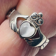 Load image into Gallery viewer, Mother of Pearl Sterling Silver Heart Claddagh Ring | Size 5 | Silver | 1 Ring |