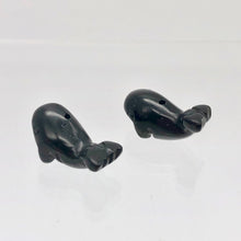 Load image into Gallery viewer, Carved Sea Animals 2 Obsidian Whale Beads | 21x12x10mm | Black
