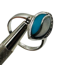 Load image into Gallery viewer, Turquoise Mother of Pearl Marcasite Sterling Silver Ring | Blue, White, Silver |