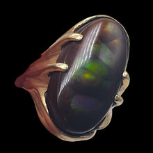Load image into Gallery viewer, Fire Boulder Opal 14K Gold Ring | 23x13mm Stone | 5.5 | Green, Yellow, Purple |