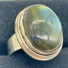 Load image into Gallery viewer, Labradorite Sterling Silver Oval Stone Ring | Size 6 | Blue Flash | 1 Ring |