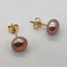 Load image into Gallery viewer, Pearl 14K Gold Stud Round Earrings | 7mm | Rosy Pink | 1 Pair |