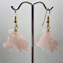 Load image into Gallery viewer, Rose Quartz 14K Gold Filled Dolphin Drop/Dangle Earrings| 1 1/2" Long | Pink |