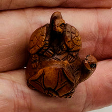 Load image into Gallery viewer, Terrific Carved Boxwood Turtle Mommie Ojime/Netsuke Bead | 24x22x18mm | Brown