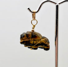Load image into Gallery viewer, Tigereye Hand Carved Bison / Buffalo 14Kgf Pendant | 21x14x8mm (Bison), 5.5mm (Bail Opening), 1" (Long) | Gold/Brown
