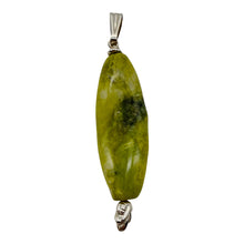 Load image into Gallery viewer, Serpentine New Jade Sterling Silver Round Marquis Pendant | 2" Long | Green | 1}