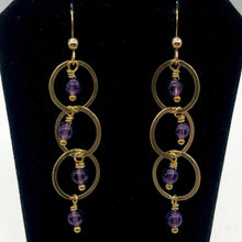Load image into Gallery viewer, Amethyst 14K Gold Filled Exotic Drop Earrings | Purple/Gold | 2 1/4" Long |