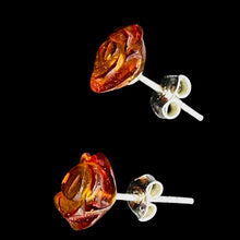 Load image into Gallery viewer, Amber Rose Flower Post Stud Earrings | 9mm | Amber | 1 Pair Earrings |