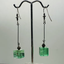 Load image into Gallery viewer, Fluorite Cube Bead Dangling Sterling Silver Earrings | 5mm Cubes| Green| 1 pair|