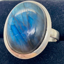 Load image into Gallery viewer, Labradorite Sterling Silver Oval Stone Ring | Size 7 3/4 | Blue Flash | 1 Ring |